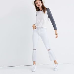 Madewell Cali Demi-Boot Jeans in Pure White: Distressed Edition, size 25
